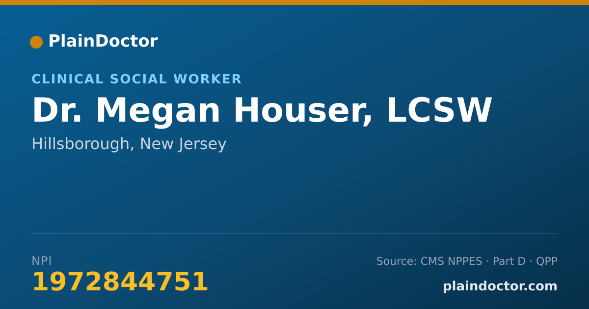 Shareable card for Megan Houser, LCSW - Clinical Social Worker, Hillsborough, NJ