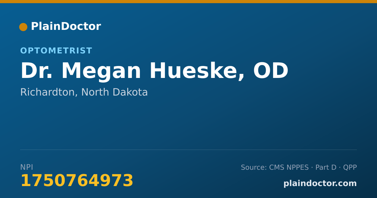 Shareable card for Megan Hueske, OD - Optometrist, Richardton, ND