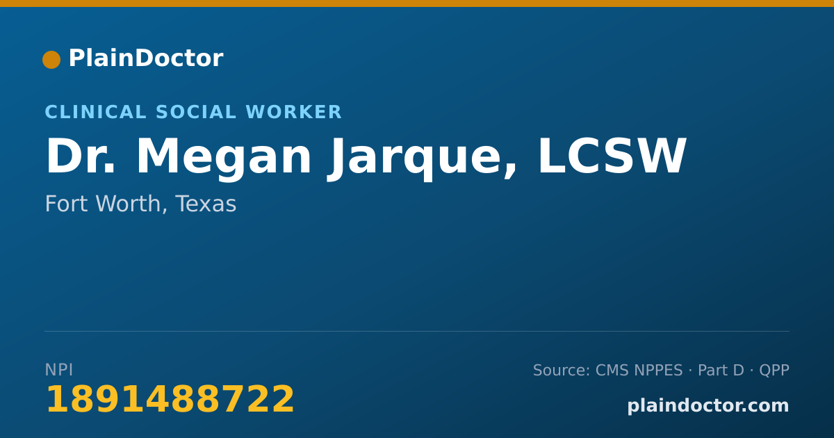 Shareable card for Megan Jarque, LCSW - Clinical Social Worker, Fort Worth, TX