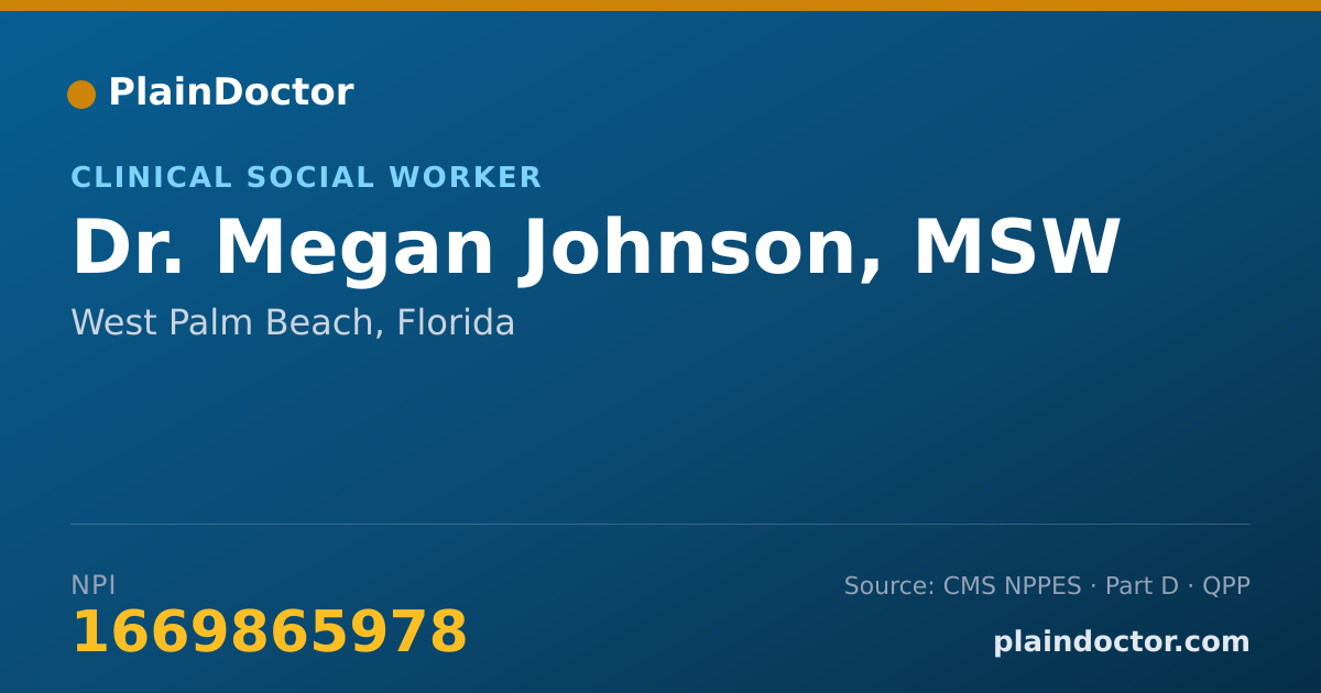 Shareable card for Megan Johnson, MSW - Clinical Social Worker, West Palm Beach, FL