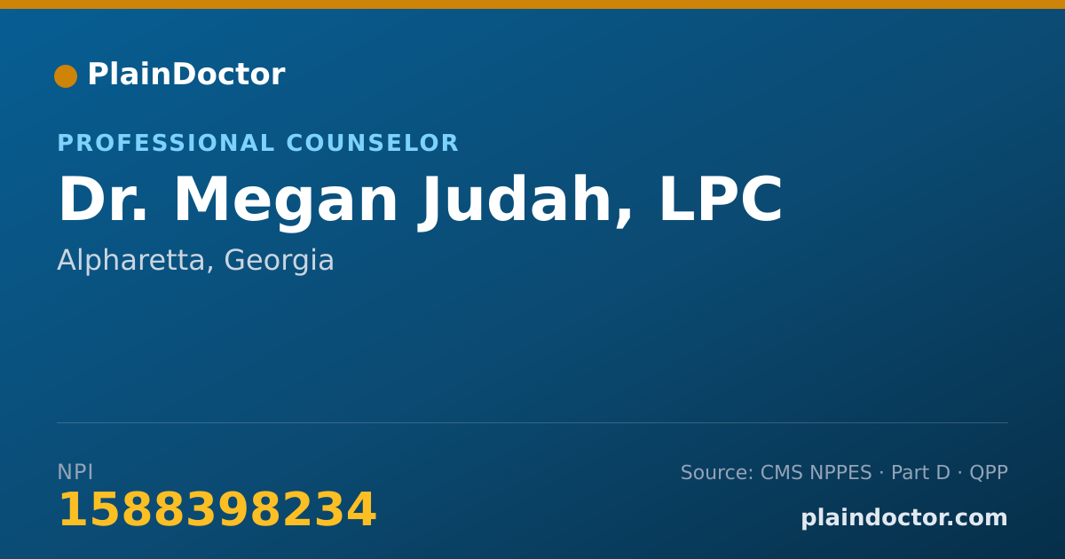 Shareable card for Megan Judah, LPC - Professional Counselor, Alpharetta, GA