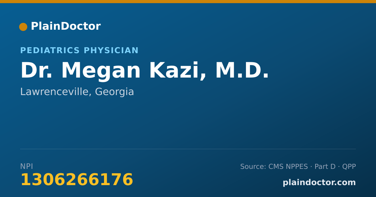 Shareable card for Megan Kazi, M.D. - Pediatrics Physician, Lawrenceville, GA