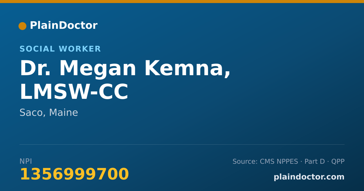 Shareable card for Megan Kemna, LMSW-CC - Social Worker, Saco, ME