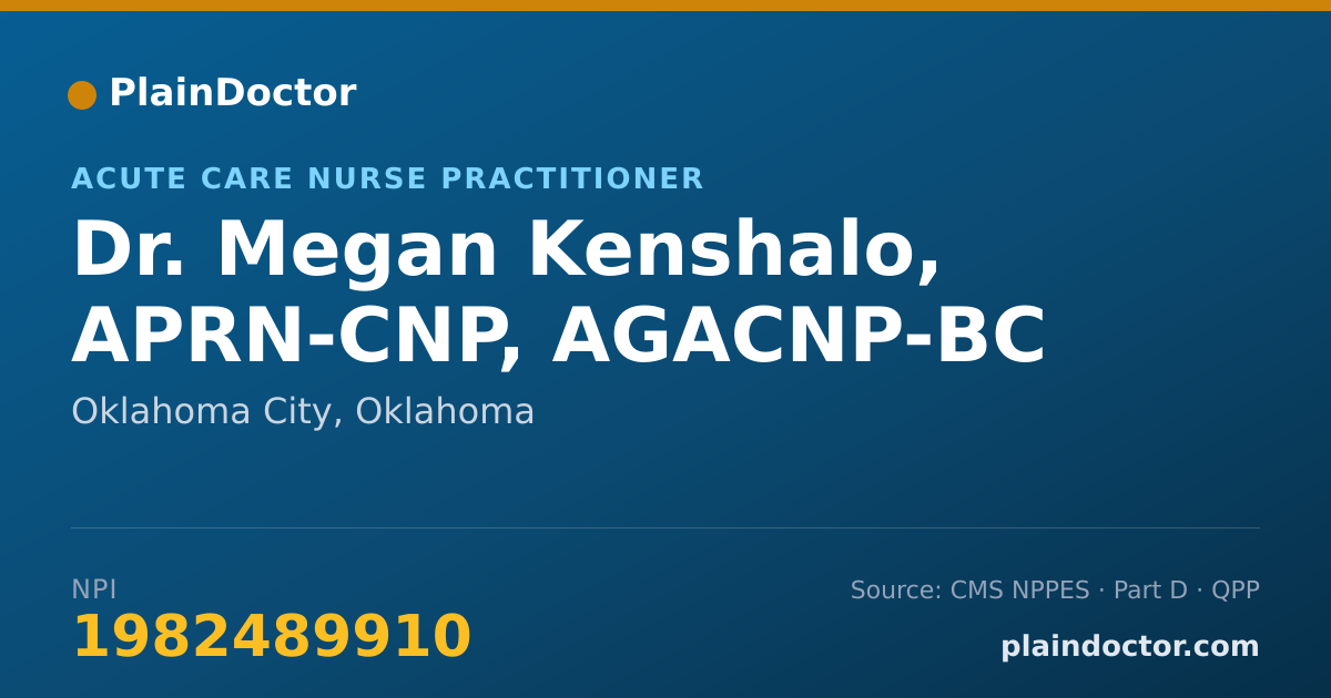 Shareable card for Megan Kenshalo, APRN-CNP, AGACNP-BC - Acute Care Nurse Practitioner, Oklahoma City, OK