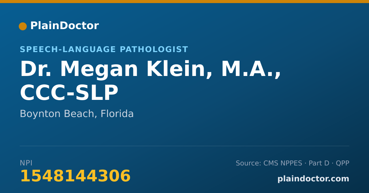 Shareable card for Megan Klein, M.A., CCC-SLP - Speech-Language Pathologist, Boynton Beach, FL