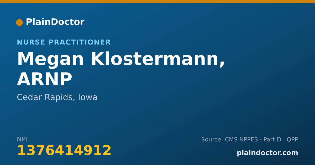Shareable card for Megan Klostermann, ARNP - Nurse Practitioner, Cedar Rapids, IA