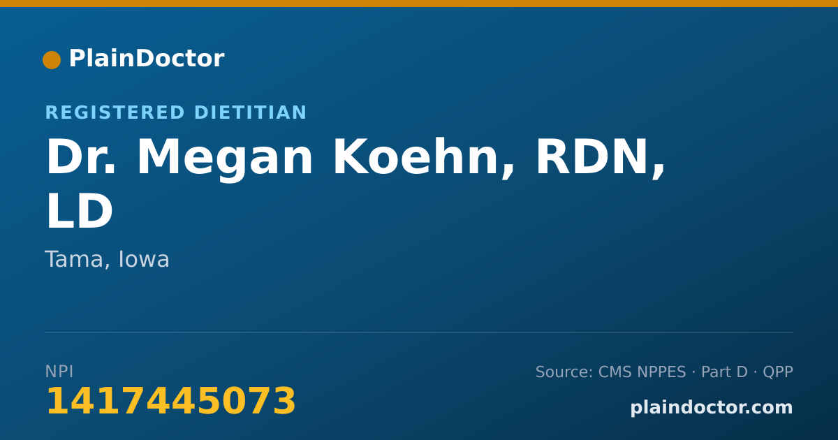 Shareable card for Megan Koehn, RDN, LD - Registered Dietitian, Tama, IA