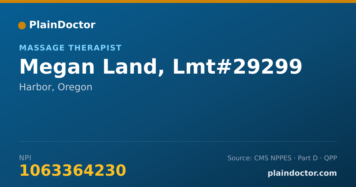 Shareable card for Megan Land, Lmt#29299 - Massage Therapist, Harbor, OR