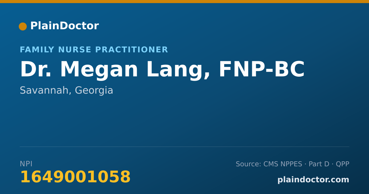 Shareable card for Megan Lang, FNP-BC - Family Nurse Practitioner, Savannah, GA