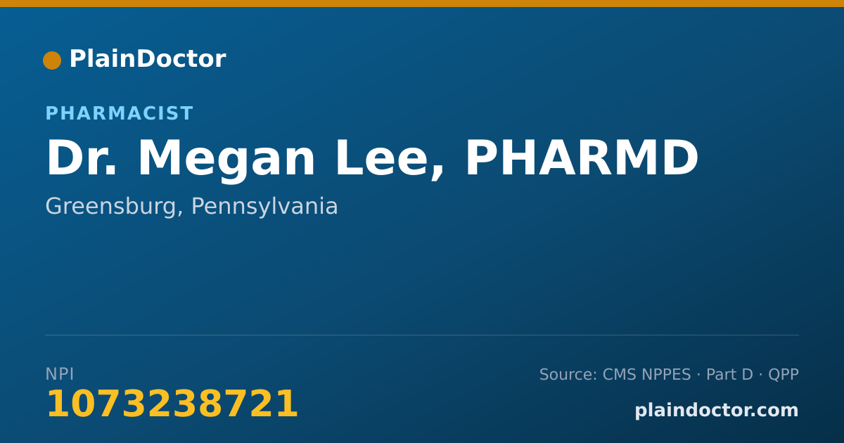 Shareable card for Megan Lee, PHARMD - Pharmacist, Greensburg, PA