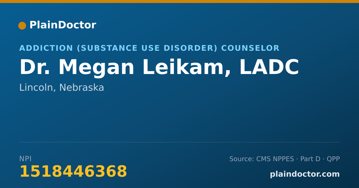 Shareable card for Megan Leikam, LADC - Addiction (Substance Use Disorder) Counselor, Lincoln, NE