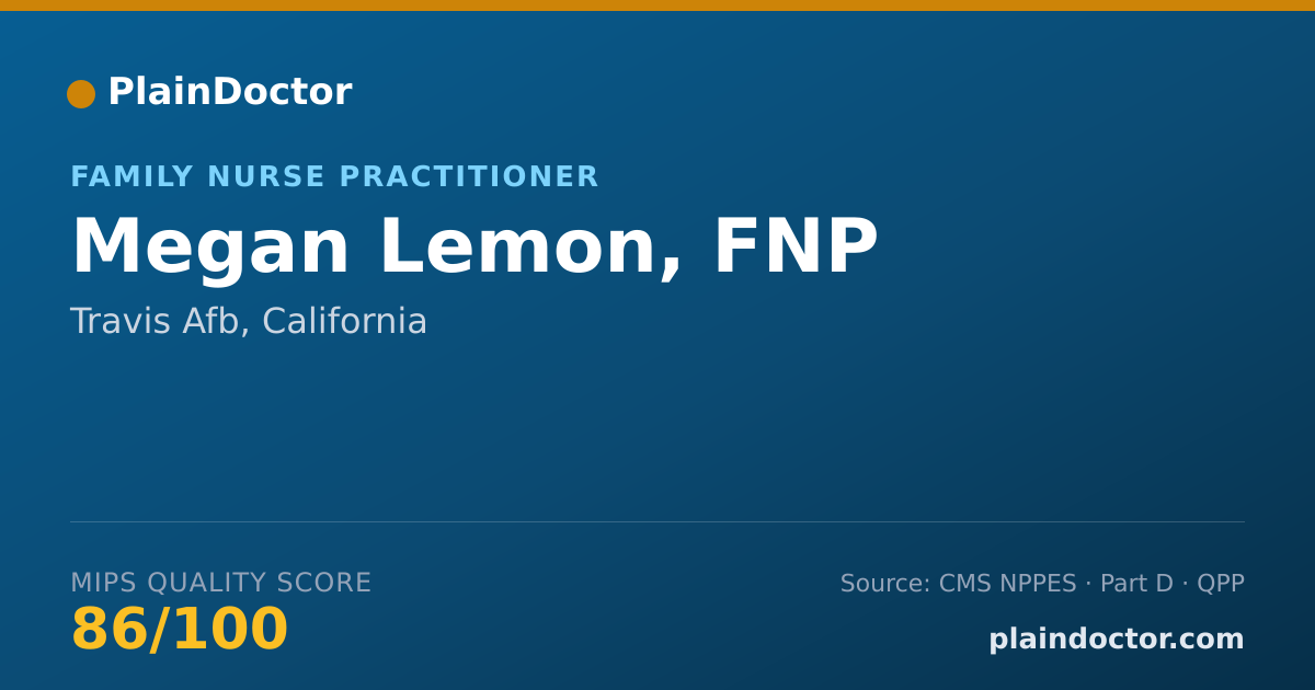 Shareable card for Megan Lemon, FNP - Family Nurse Practitioner, Travis Afb, CA