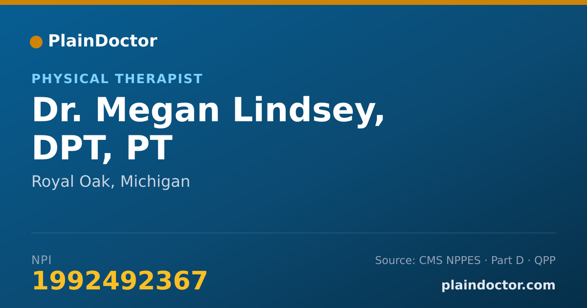 Shareable card for Megan Lindsey, DPT, PT - Physical Therapist, Royal Oak, MI