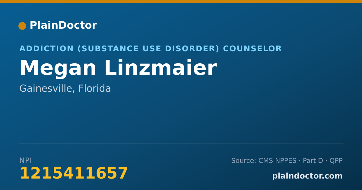 Shareable card for Megan Linzmaier - Addiction (Substance Use Disorder) Counselor, Gainesville, FL