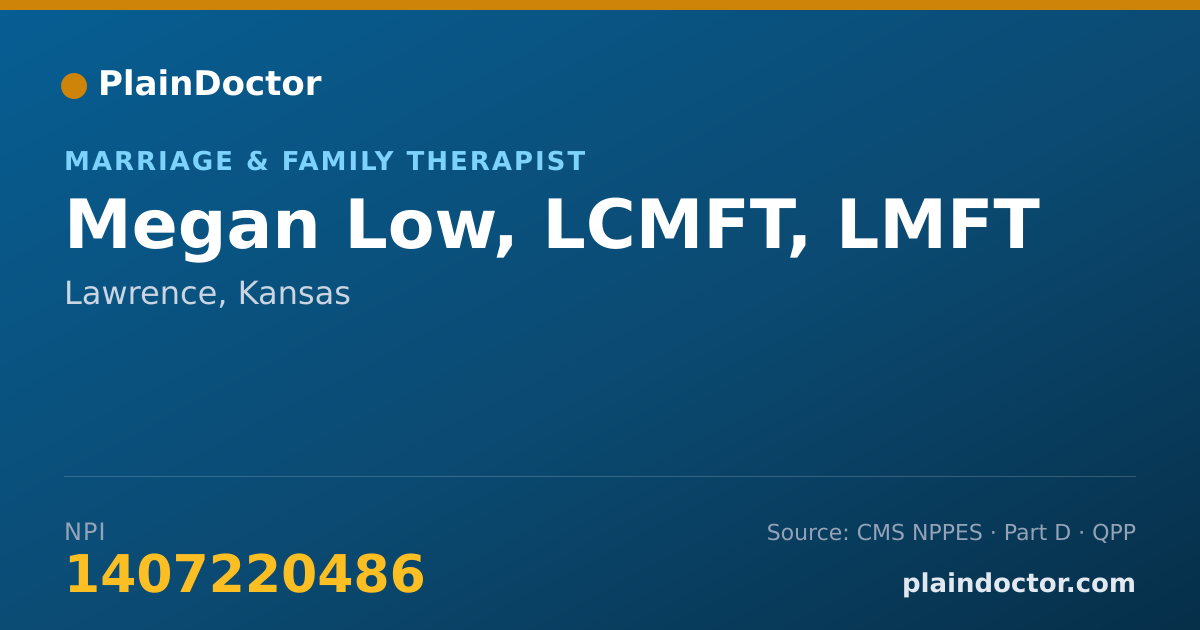 Shareable card for Megan Low, LCMFT, LMFT - Marriage & Family Therapist, Lawrence, KS