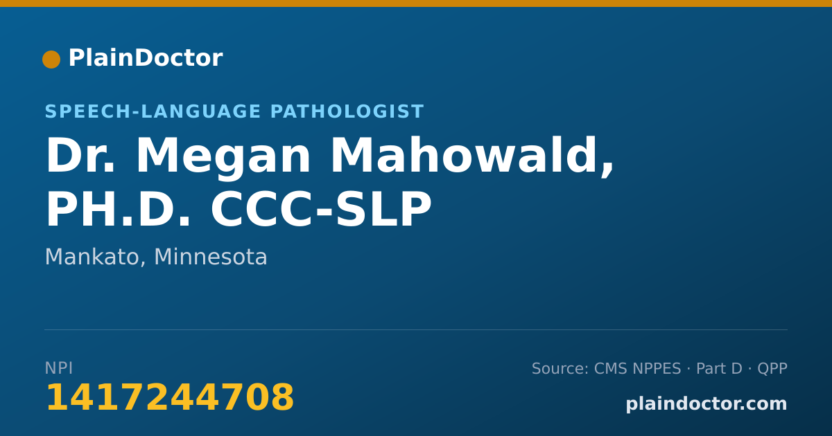 Shareable card for Megan Mahowald, PH.D. CCC-SLP - Speech-Language Pathologist, Mankato, MN