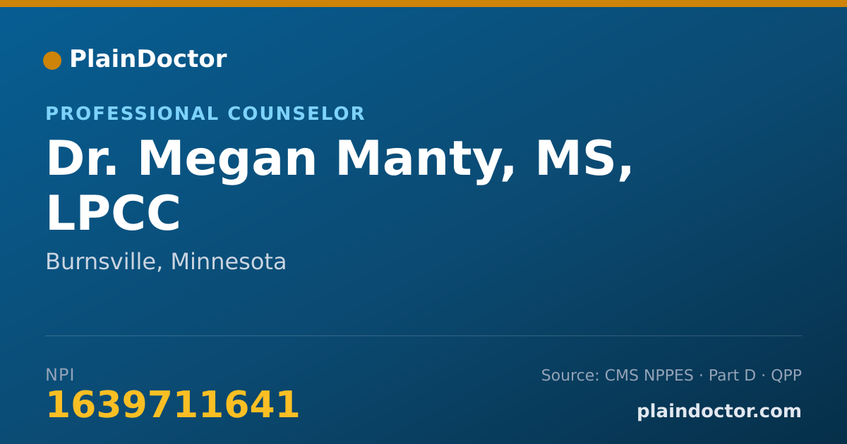 Shareable card for Megan Manty, MS, LPCC - Professional Counselor, Burnsville, MN