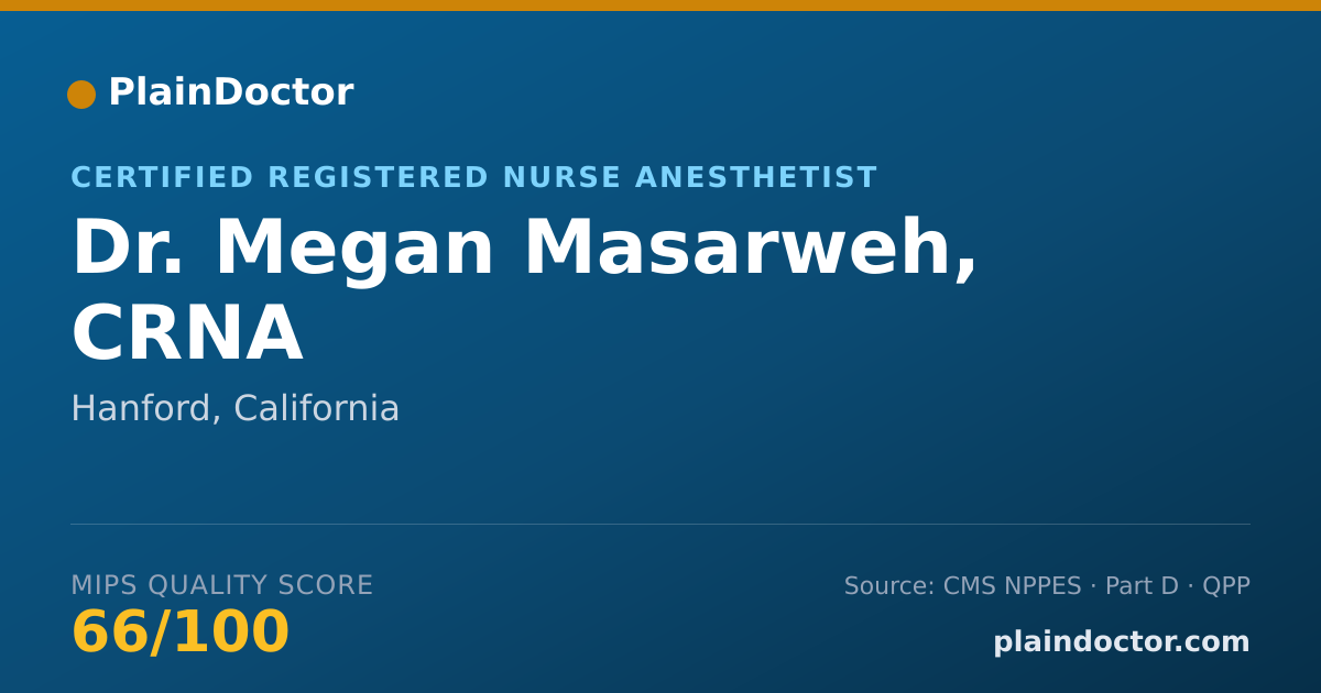 Shareable card for Megan Masarweh, CRNA - Certified Registered Nurse Anesthetist, Hanford, CA