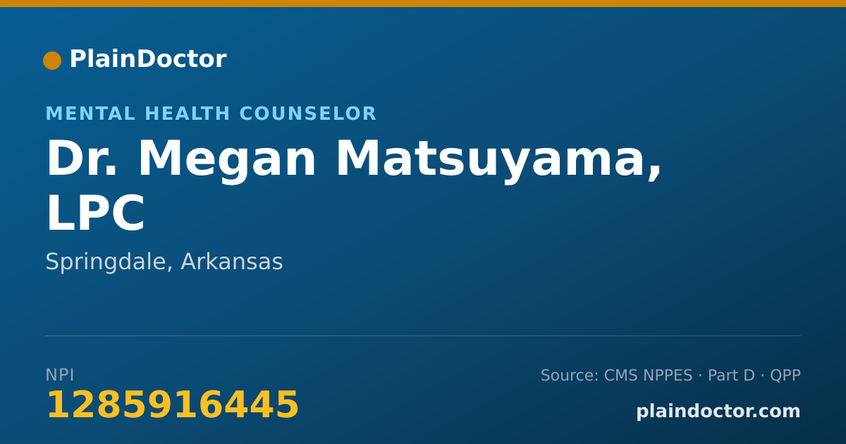Shareable card for Megan Matsuyama, LPC - Mental Health Counselor, Springdale, AR