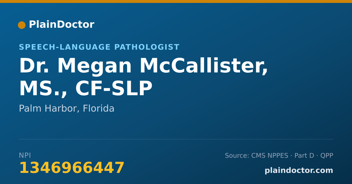 Shareable card for Megan McCallister, MS., CF-SLP - Speech-Language Pathologist, Palm Harbor, FL