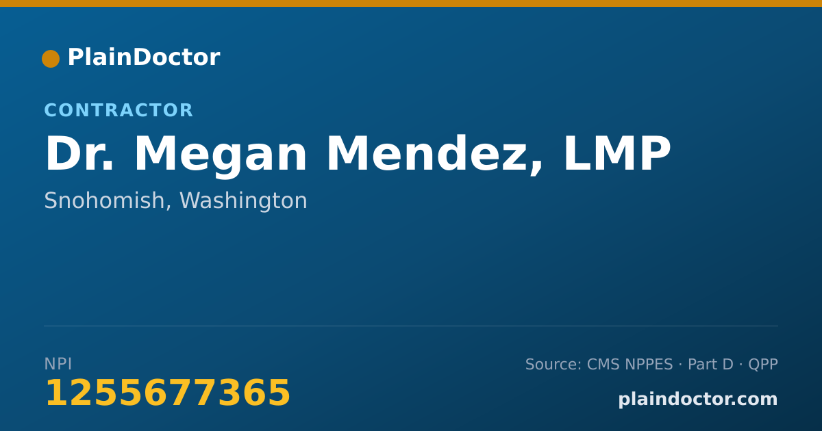 Shareable card for Megan Mendez, LMP - Contractor, Snohomish, WA