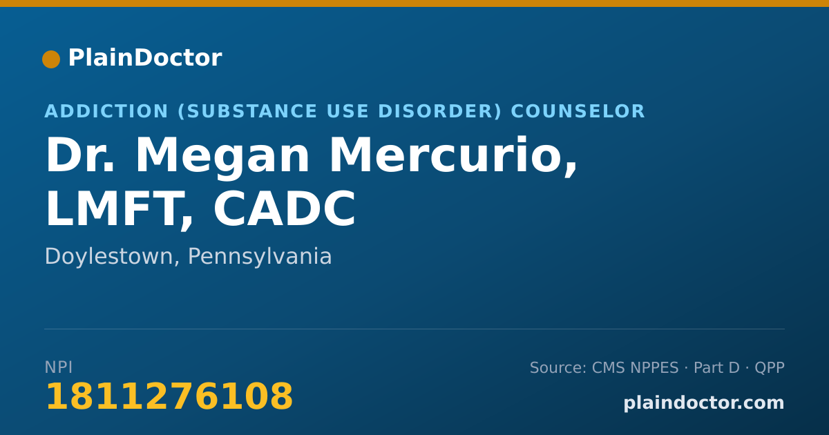 Shareable card for Megan Mercurio, LMFT, CADC - Addiction (Substance Use Disorder) Counselor, Doylestown, PA
