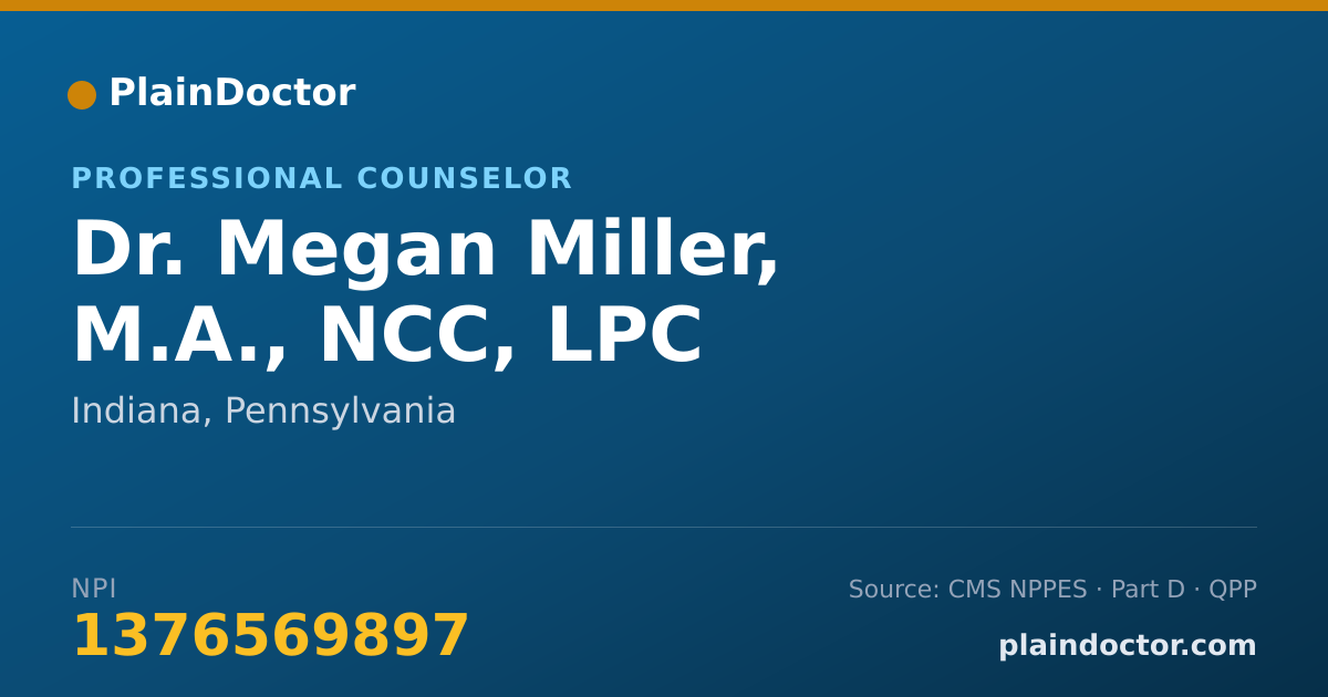 Shareable card for Megan Miller, M.A., NCC, LPC - Professional Counselor, Indiana, PA
