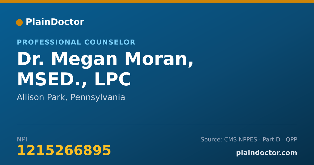Shareable card for Megan Moran, MSED., LPC - Professional Counselor, Allison Park, PA