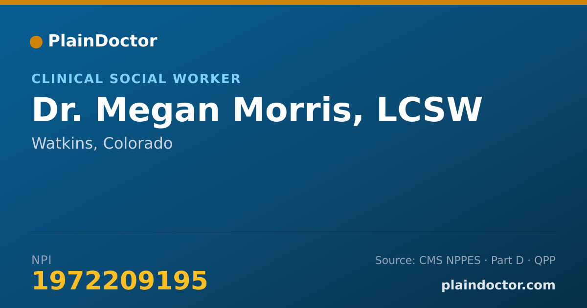 Shareable card for Megan Morris, LCSW - Clinical Social Worker, Watkins, CO