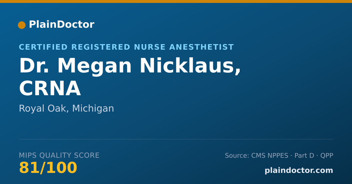 Shareable card for Megan Nicklaus, CRNA - Certified Registered Nurse Anesthetist, Royal Oak, MI