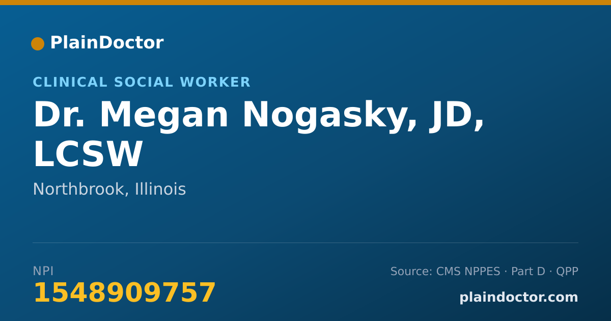Shareable card for Megan Nogasky, JD, LCSW - Clinical Social Worker, Northbrook, IL