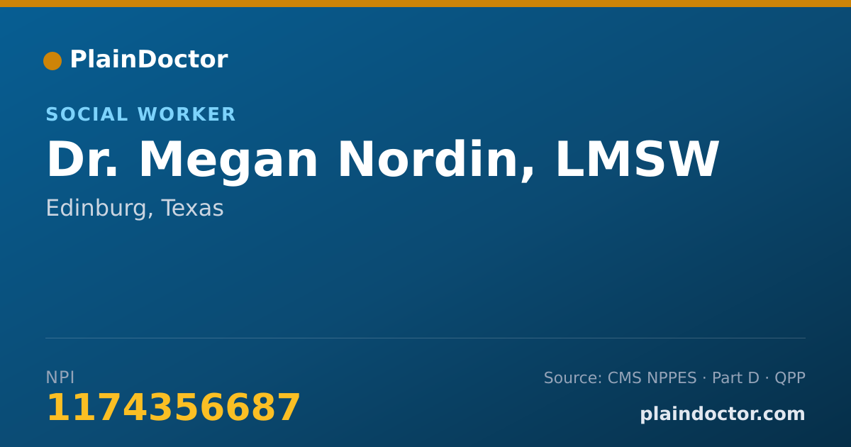 Shareable card for Megan Nordin, LMSW - Social Worker, Edinburg, TX