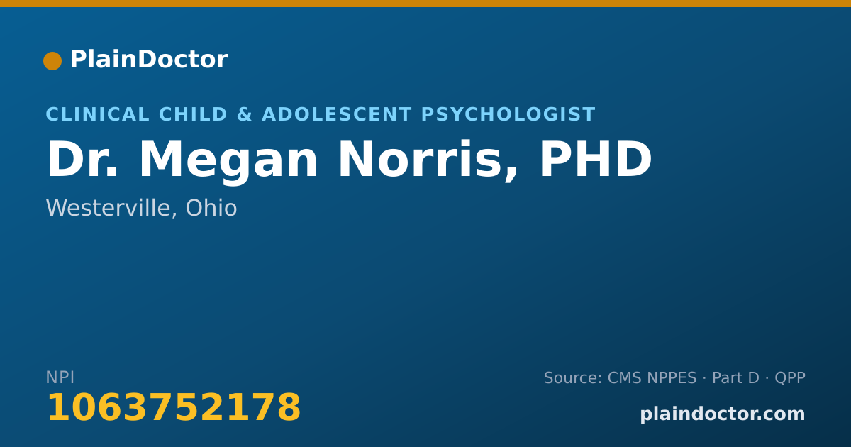 Shareable card for Megan Norris, PHD - Clinical Child & Adolescent Psychologist, Westerville, OH