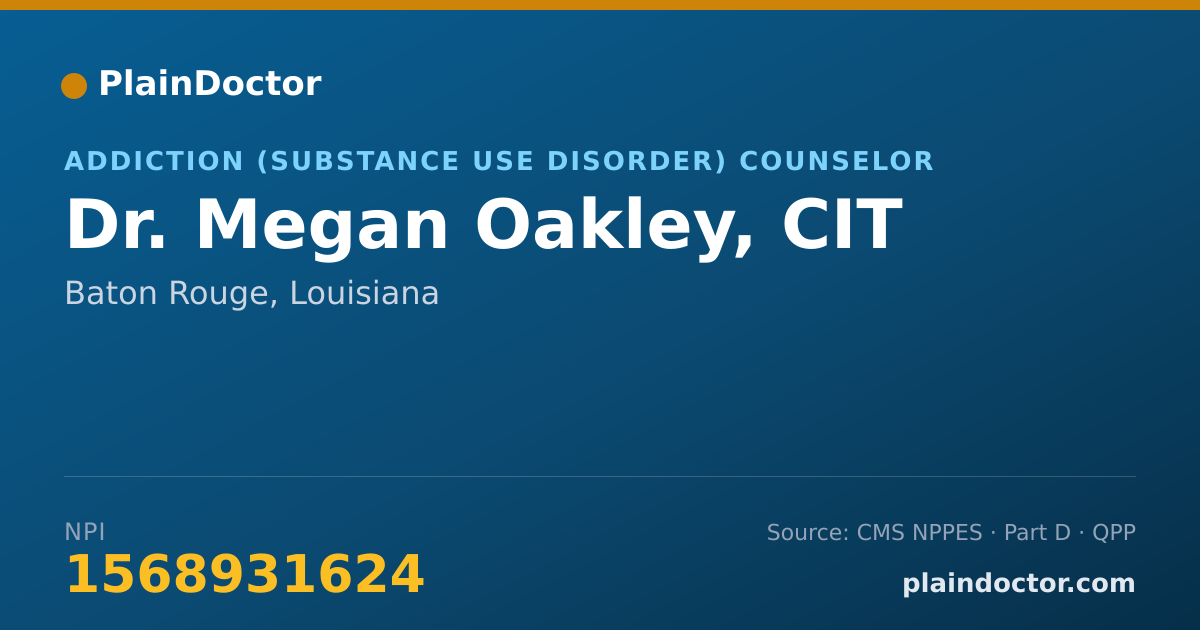 Shareable card for Megan Oakley, CIT - Addiction (Substance Use Disorder) Counselor, Baton Rouge, LA