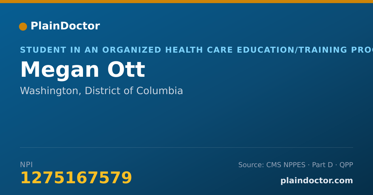 Shareable card for Megan Ott - Student in an Organized Health Care Education/Training Program, Washington, DC