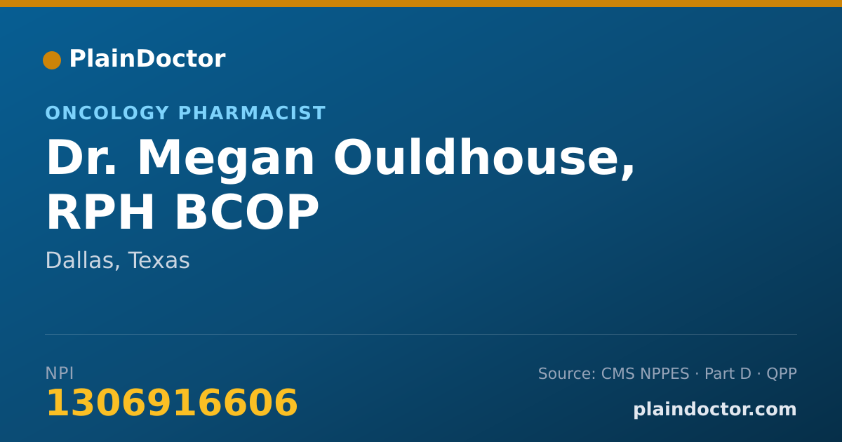 Shareable card for Megan Ouldhouse, RPH BCOP - Oncology Pharmacist, Dallas, TX
