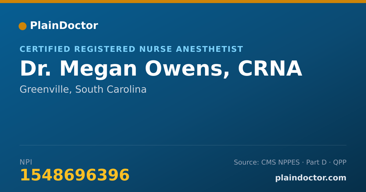 Shareable card for Megan Owens, CRNA - Certified Registered Nurse Anesthetist, Greenville, SC
