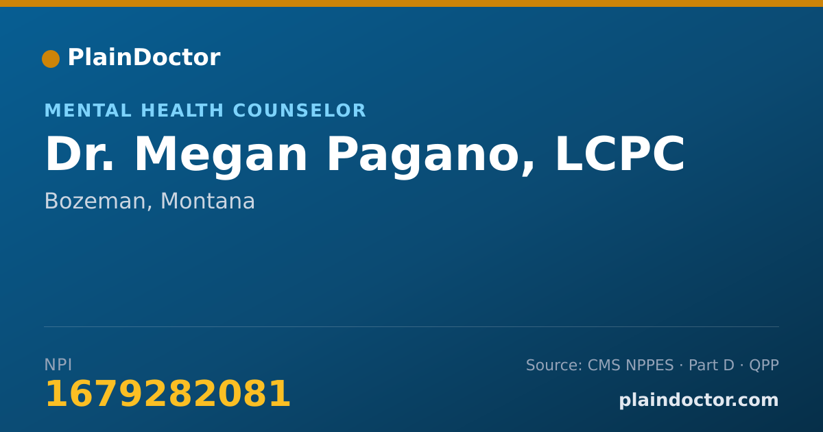 Shareable card for Megan Pagano, LCPC - Mental Health Counselor, Bozeman, MT