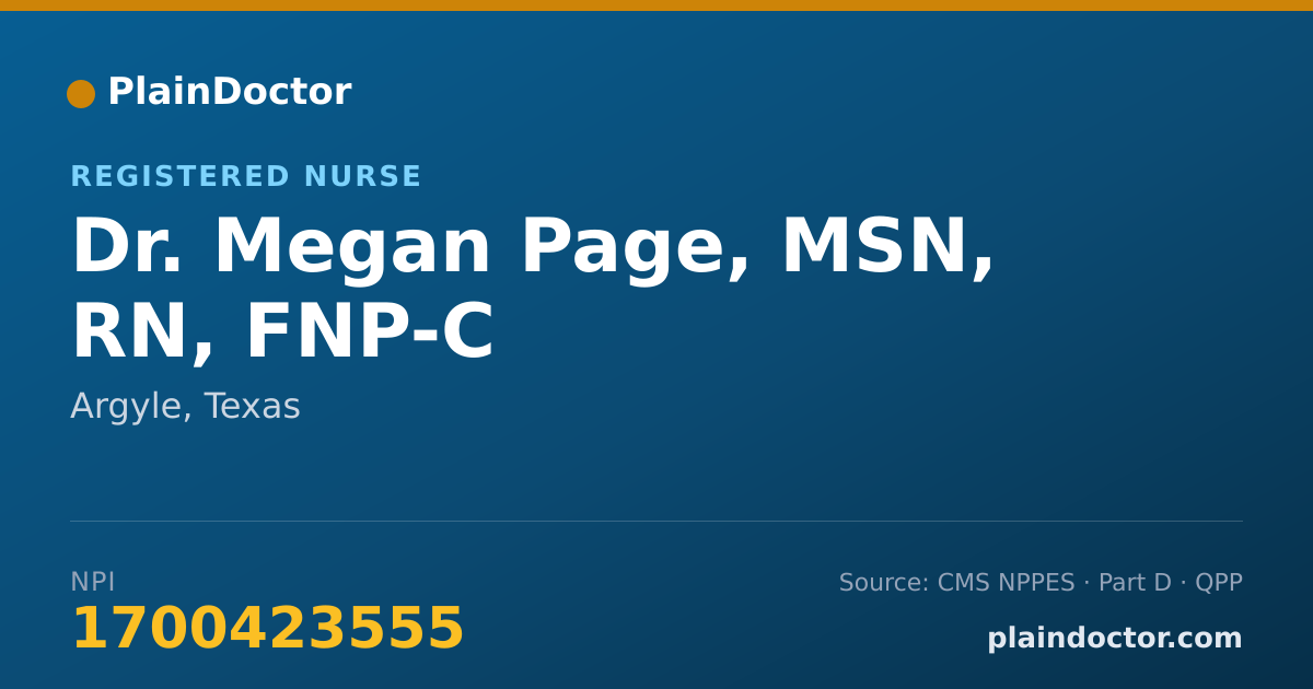 Shareable card for Megan Page, MSN, RN, FNP-C - Registered Nurse, Argyle, TX