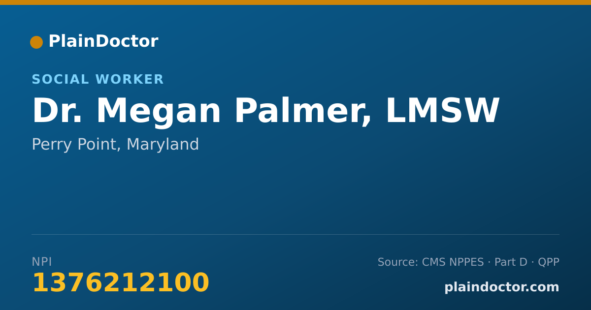 Shareable card for Megan Palmer, LMSW - Social Worker, Perry Point, MD