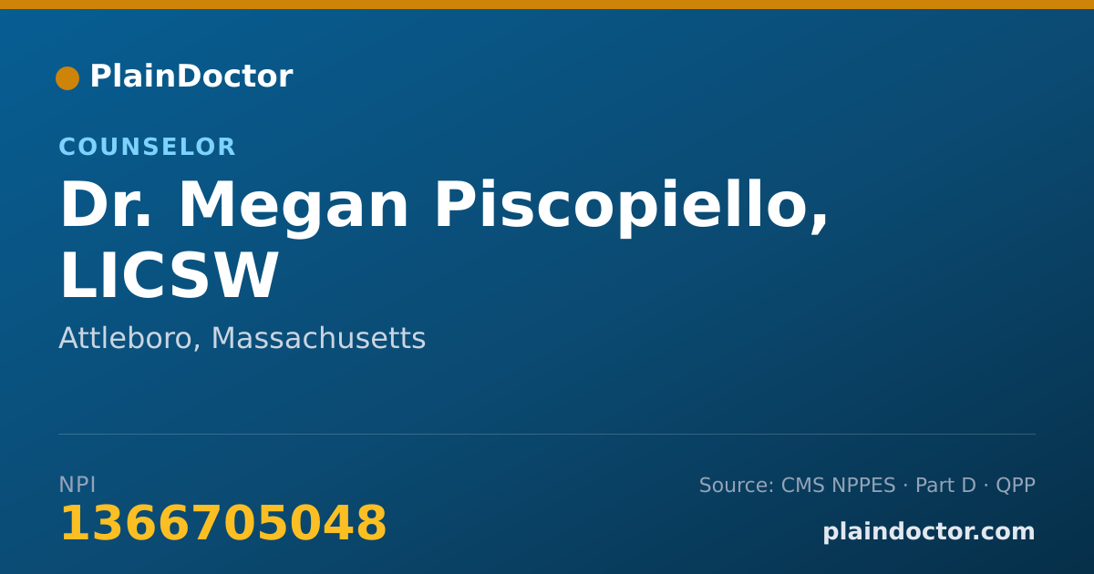 Shareable card for Megan Piscopiello, LICSW - Counselor, Attleboro, MA