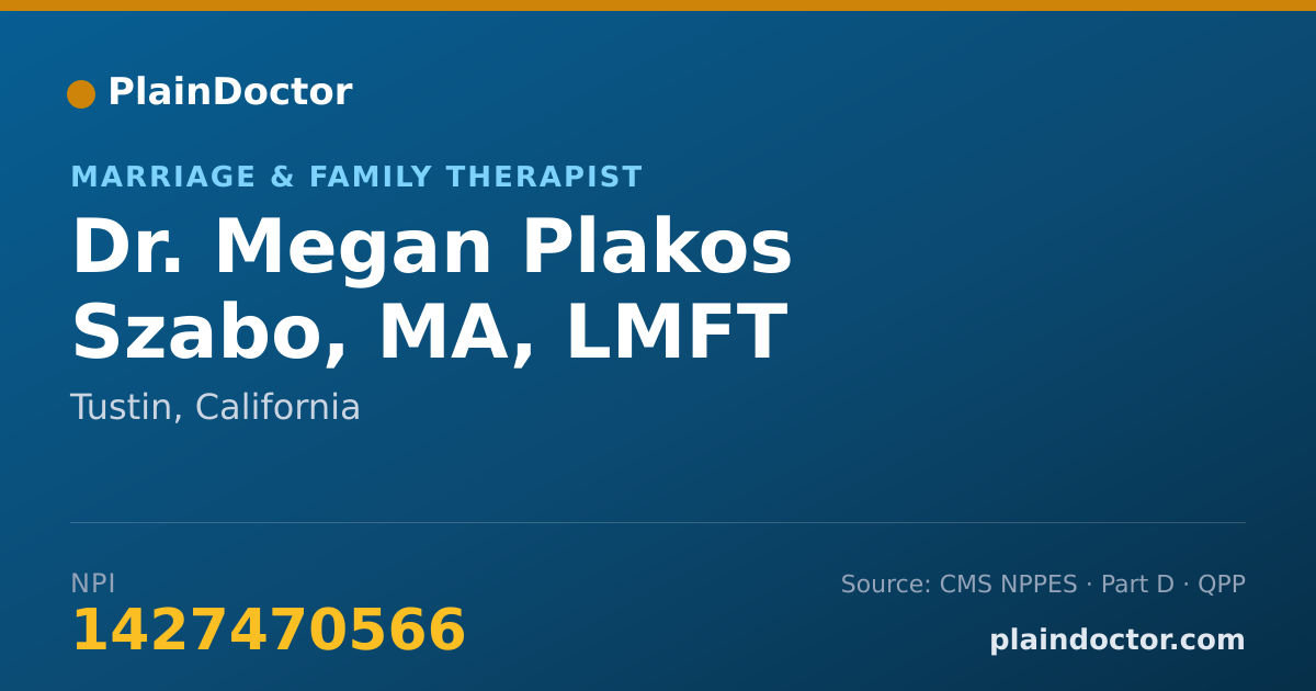 Shareable card for Megan Plakos Szabo, MA, LMFT - Marriage & Family Therapist, Tustin, CA