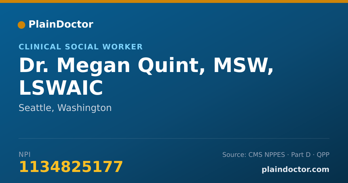 Shareable card for Megan Quint, MSW, LSWAIC - Clinical Social Worker, Seattle, WA