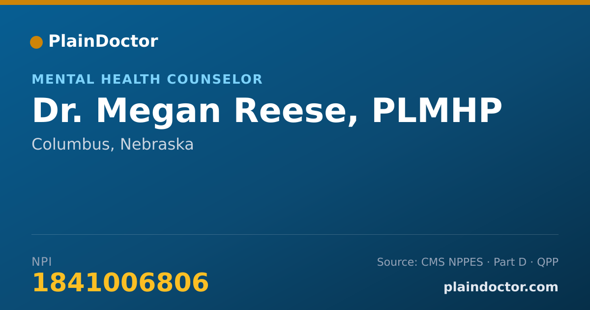 Shareable card for Megan Reese, PLMHP - Mental Health Counselor, Columbus, NE