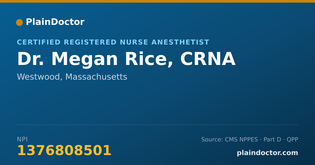 Shareable card for Megan Rice, CRNA - Certified Registered Nurse Anesthetist, Westwood, MA