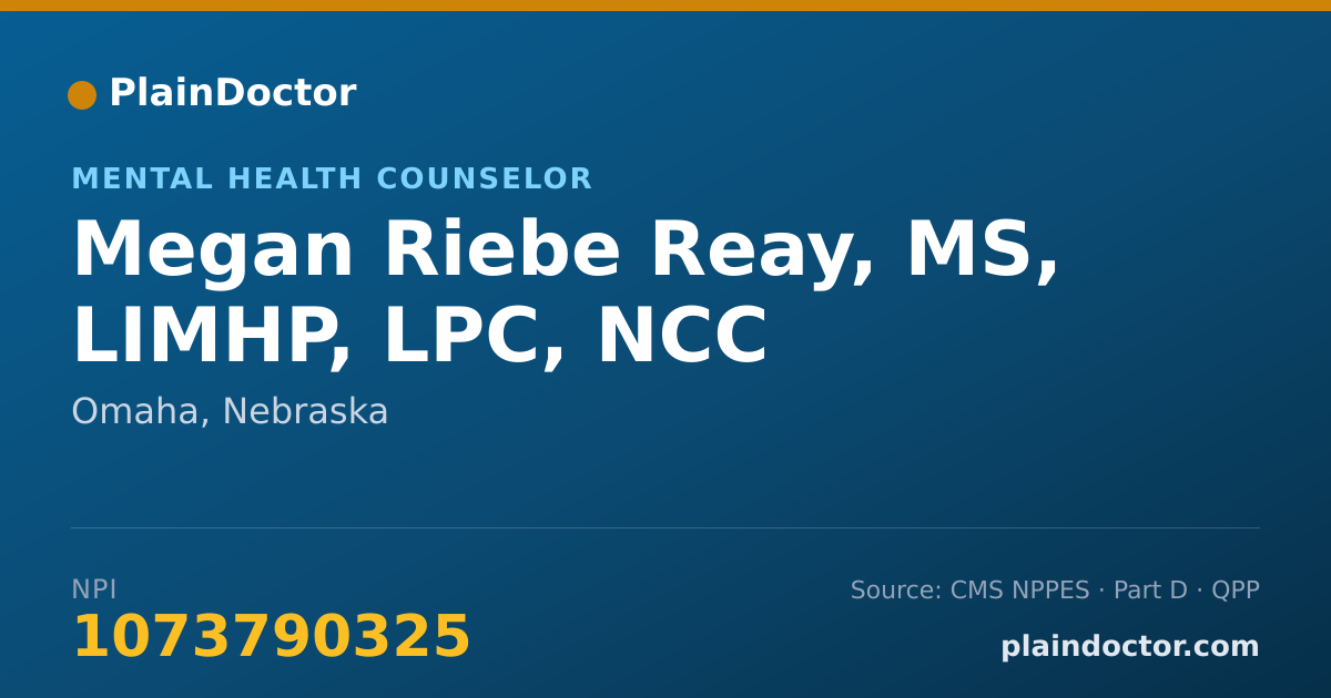 Shareable card for Megan Riebe Reay, MS, LIMHP, LPC, NCC - Mental Health Counselor, Omaha, NE