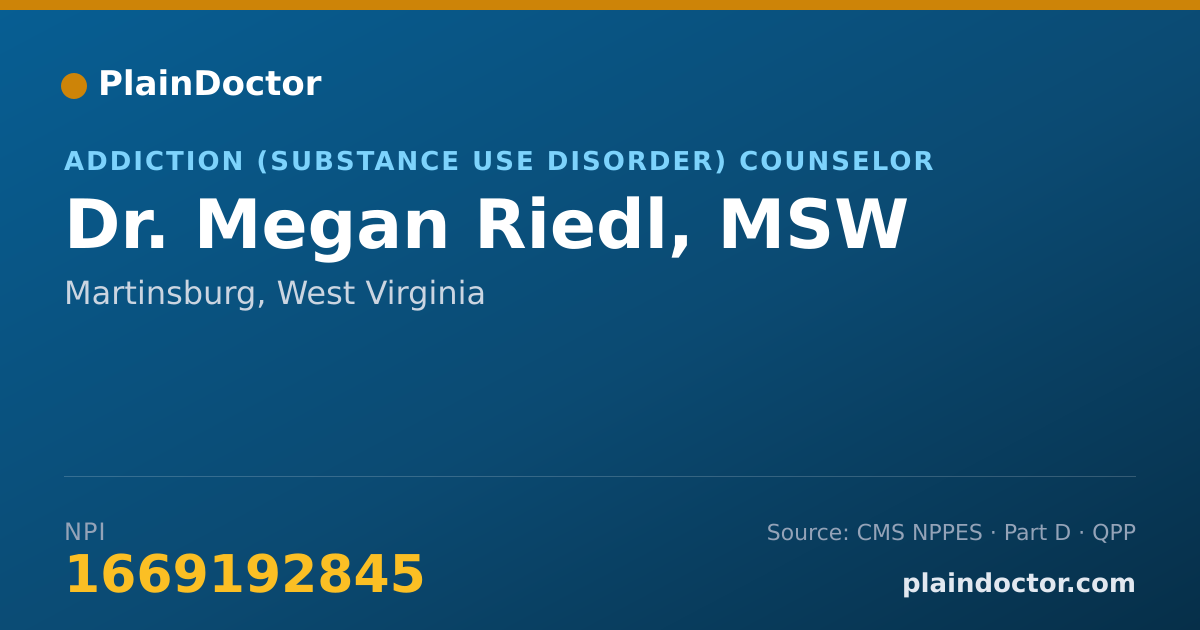 Shareable card for Megan Riedl, MSW - Addiction (Substance Use Disorder) Counselor, Martinsburg, WV