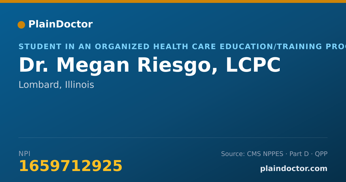 Shareable card for Megan Riesgo, LCPC - Student in an Organized Health Care Education/Training Program, Lombard, IL