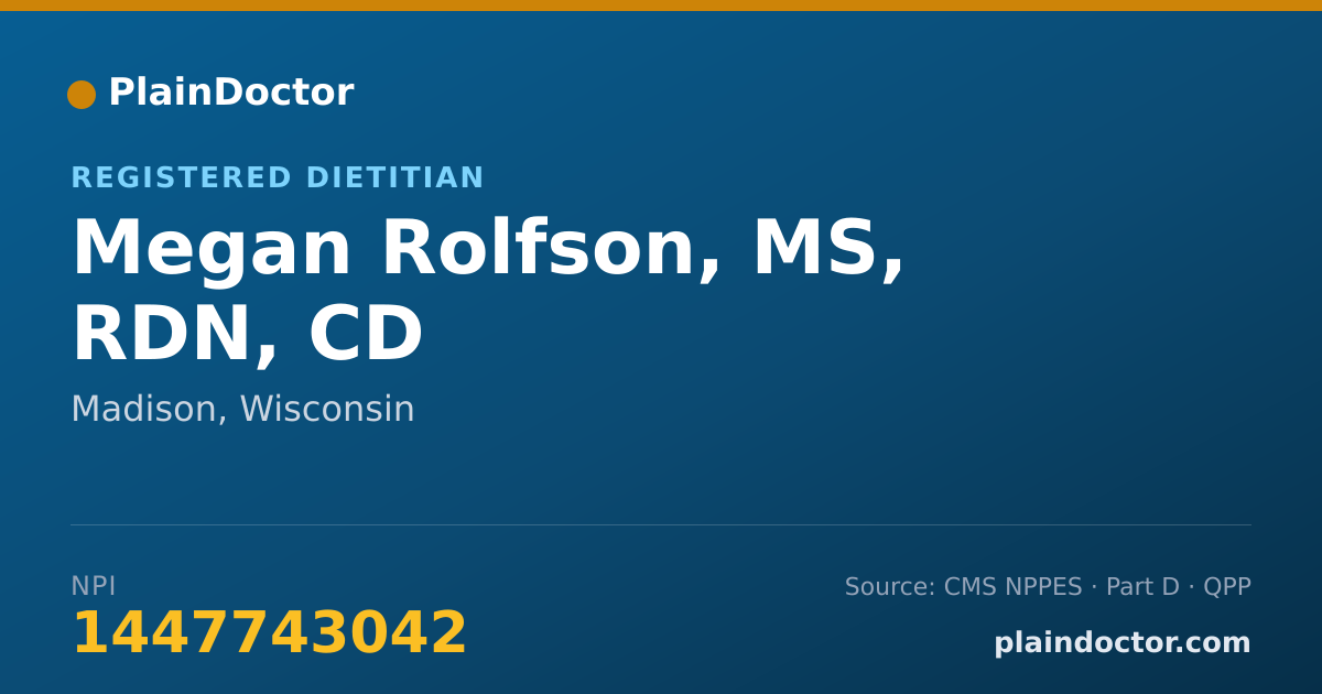 Shareable card for Megan Rolfson, MS, RDN, CD - Registered Dietitian, Madison, WI
