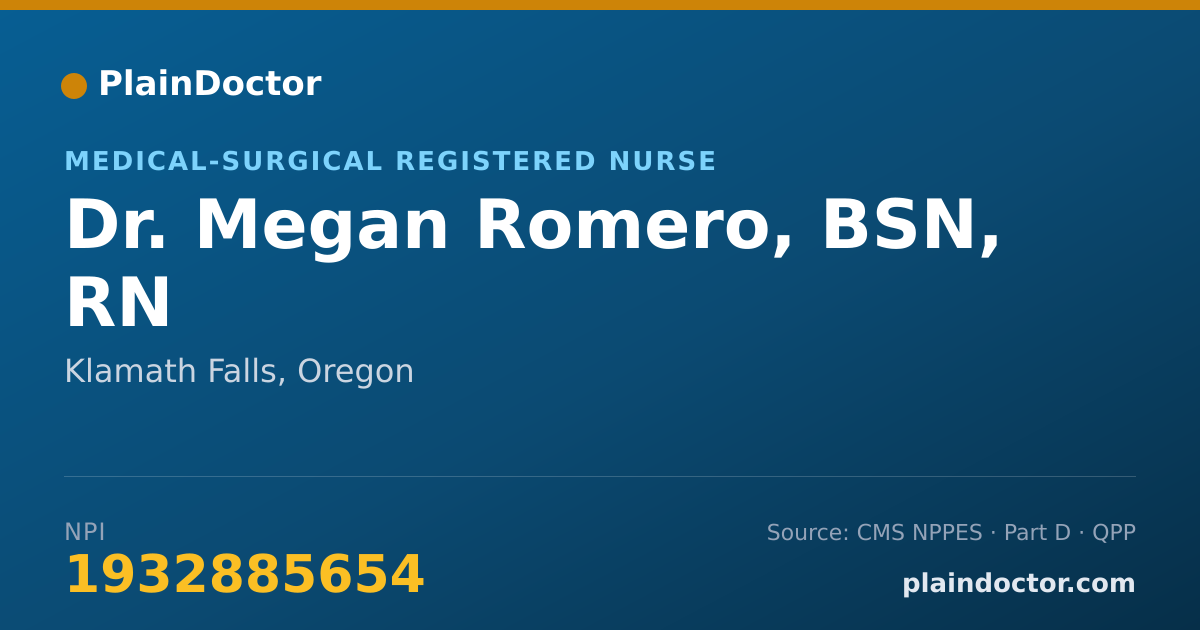 Shareable card for Megan Romero, BSN, RN - Medical-Surgical Registered Nurse, Klamath Falls, OR